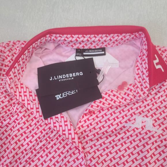 J. Lindberg Women's Tour Tech Print Polo TXJersey customized pink Sz Med Golf - Picture 7 of 13
